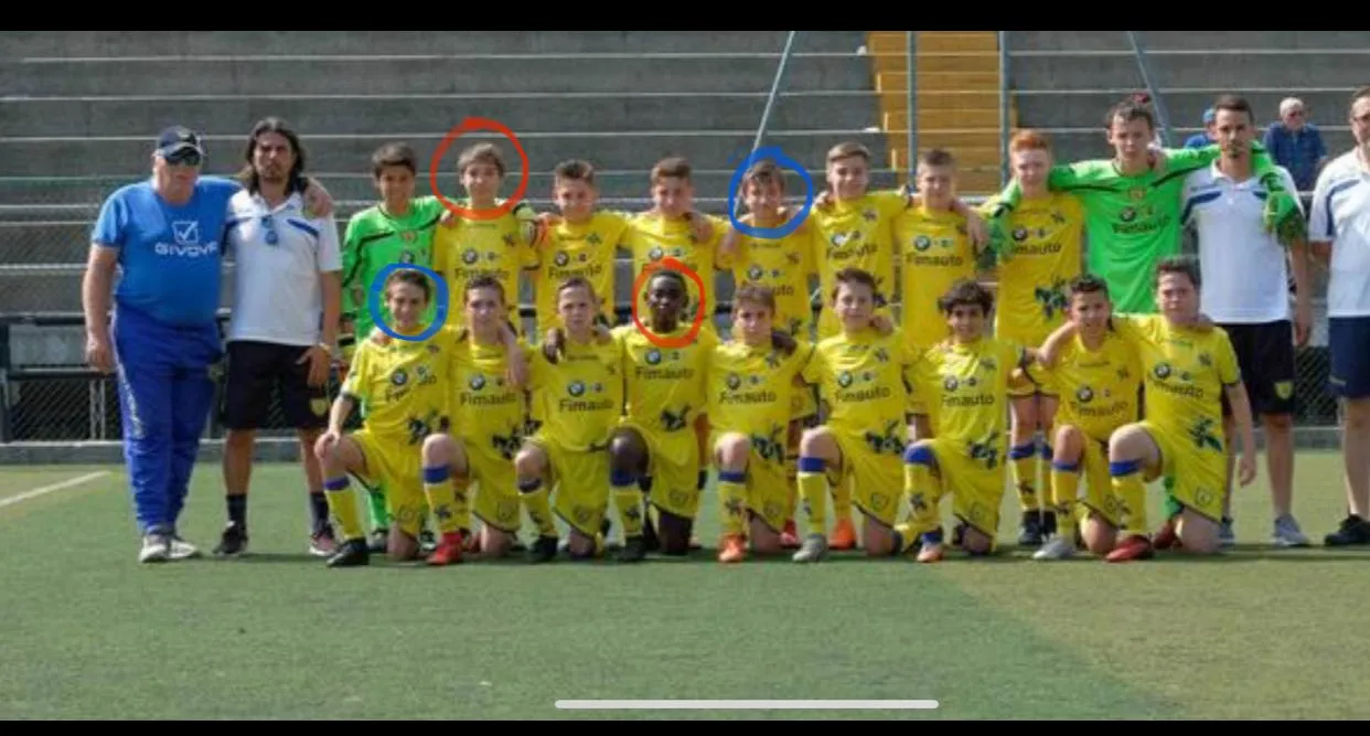 Foto di gruppo durante un camp di calcio
