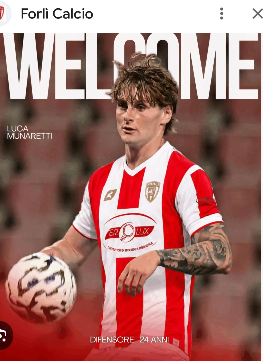 Luca Munaretti con la maglia del Forlì Calcio